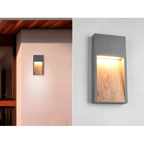 LED Außenwandleuchte SALMON in Anthrazit & Holzoptik, Höhe 33cm
