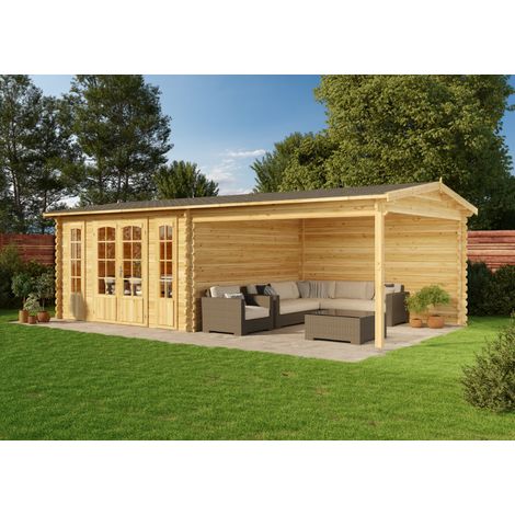 Alpholz – Abri de jardin bois Fribourg – Pin imprégné 44 mm – Dimensions 756 x 400 cm – Double porte avec vitrage isolant (1/4)