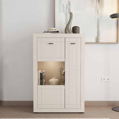 Vitrina Imbaro, Mueble Expositor 2 Estantes, 2 Puertas, 3 Compartimentos, 83.5x35x130h cm Beige (1/5)