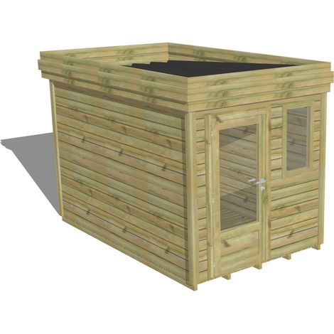 ABRI DE JARDIN bois Pin autoclave 27mm - 2,14x3,44m / 7,4m2 - Bac acier - Plancher bois