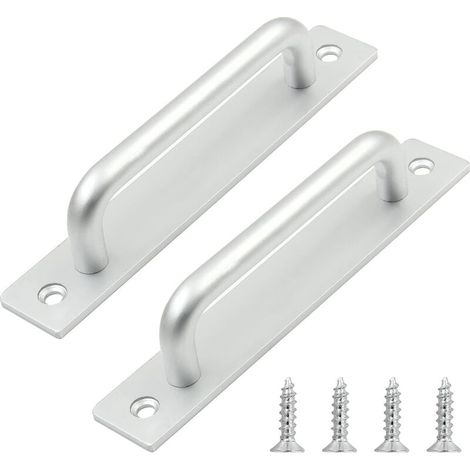 Poignée de porte coulissante en 2 parties, longueur 148 mm, avec plaque arrière, en alliage d'aluminium, adaptée aux meubles, argentée, avec vis