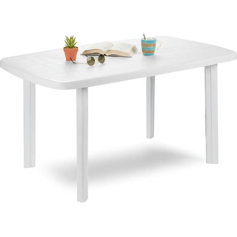 Dmora - Tavolo da esterno 0, Tavolo rettangolare da pranzo, Tavolo da giardino componibile multiuso, 100% Made in Italy, Cm 137x85h72, Bianco