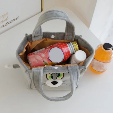 Sac à lunch portable, boîte à repas, sac de rangement pour enfants et étudiants, en peluche en forme de chat, taille unique. (1/5)