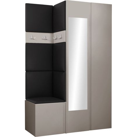 Conjunto para recibidor Pinis XXVI, Cuero ecológico Soft 011, 186x116x46cm, Espejo, Aglomerado laminado, Cuero ecológico, Colocada, Montada en la pared