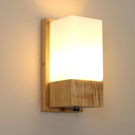 Wandleuchte aus Holz, Milchglas, E27-Fassung, Retro-Design, für Wohn-/Schlafzimmer (1/5)