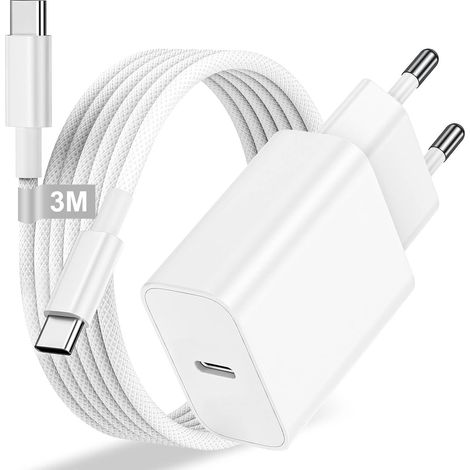 Chargeur Rapide pour iPhone 17/16/16 Pro/16 Pro Max/16 Plus/15/15 Pro/15 Pro Max/15 Plus/iPad/Air, 25W Chargeur USB C Rapide Prise Adaptateur Secteur USB C et Nylon Tressé Câble USBC vers USBC 3M (1/5)