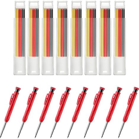 Lot de 8 porte-mines charpentier automatiques solides avec recharges crayon pour le dessin, travail du bois plomb, Noir, Jaune, Rouge (1/5)