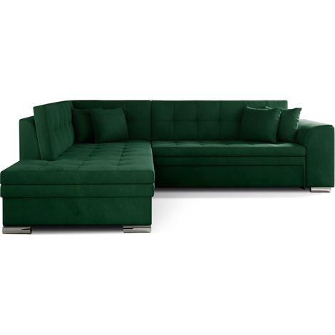 Canapé convertible angle gauche velours vert épinard et chromé Pika 260cm (1/5)