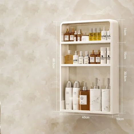 Étagère de rangement pour salle de bain (3 niveaux) - Table de toilette - Étagère murale non perforée pour produits de soin - Organisateur de salle de bain (1/5)