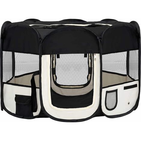 Foldable Dog Playpen with Carrying Bag Black 110x110x58 cm vidaXL