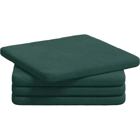 Coussins d'assise, 4 pièces, vert foncé, 40 x 40 x 3 cm, velours. (1/5)