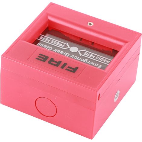 Système de sécurité pour porte de secours : bouton d'alarme bris de verre à réarmement manuel, ignifugé, rouge, à réarmement manuel. (1/5)