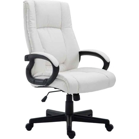 Fauteuil de bureau XL sur roulettes avec accoudoirs mécanisme d'inclinaison plastique PVC blanc 100002717