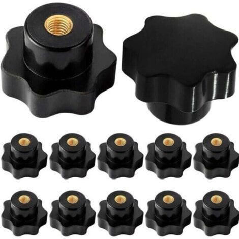 Boutons de serrage M6 en étoile, filetage femelle M6 moleté, pour machines-outils et équipements mécaniques, plastique noir, lot de 10. (1/4)