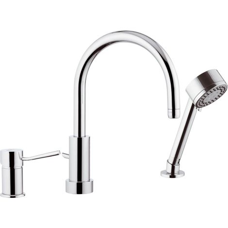 Miiscelatore bordo lavello con deviatore, bocca minimale e doccetta cromata serie minimal (1/3)