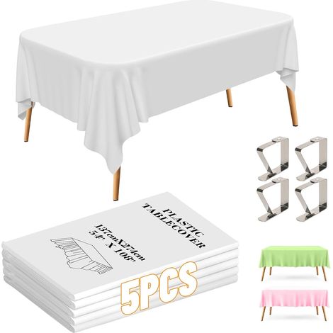 5 pcs Nappe Blanche épaisses Anti-Taches, 274x 137cm avec 4 Pinces à Linge (1/5)