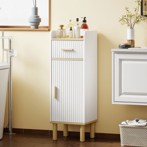 Mobile da Bagno Stretto con Mensola Regolabile Bianco