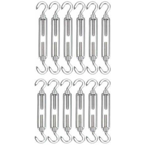M5 Tendeur Cable Acier Inoxydable, Lot de 12 Tendeur de Fil Crochet et Crochet Rglable Heavy Duty Tension Hook & Hook pour Corde Cable Fil Linge, Grillagefor Sun Shade Installation