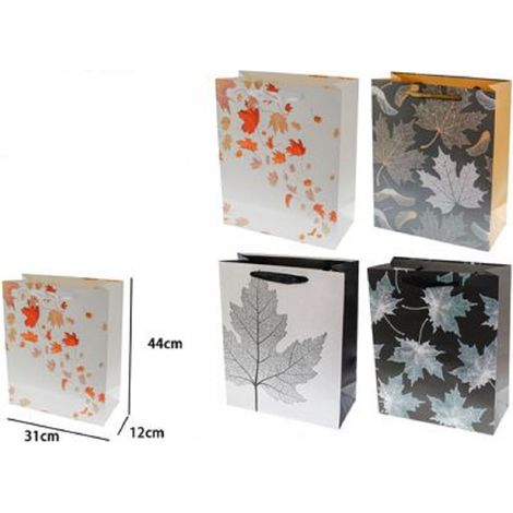 Trade Shop - Set 2 Pz Buste Borsa Da Regalo Foglie Autunnali 44x31x12cm 69964 In Vari Modelli -