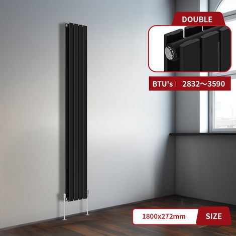 Warmehaus Black Flat Panel Vertical Radiator 1800x272mm Double