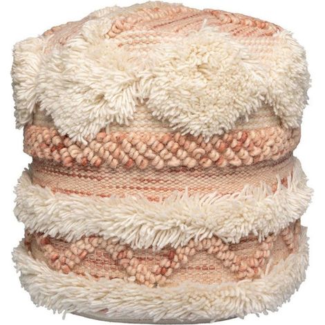 Pouf Bohème Fait à la Main "Bohist" 35cm Rose & Crème (1/2)