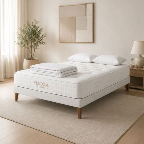 Ensemble matelas 180x190 + sommier + couette et 2 oreillers - COSMA