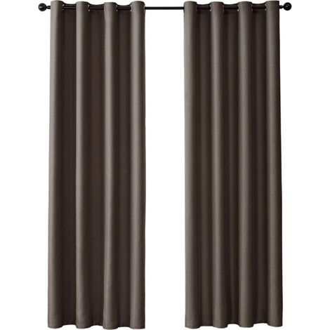 Rideau Occultant Thermique à Oeillets - 1 Pièce 132x160cm - Décoration Fenêtre pour Salon et Chambre - Café