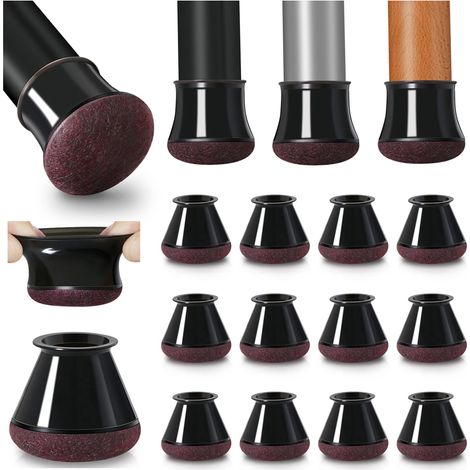 Protège-pieds de chaise en silicone noir, 20 pièces, protection sol avec revêtement feutre, capuchons pour pieds de chaise diamètre 20-30 mm (1/5)