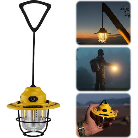 Lanterne de camping, lampe LED, lampe d'extérieur — 4 modes, mini lampe de tente rétro — Étanchéité IPX4 — Idéale pour les urgences, le camping, la pêche et la randonnée (1/5)