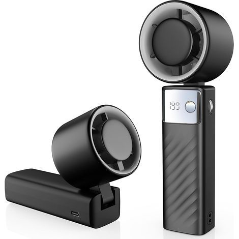 Mini-Ventilateur Turbo Portable - Tendance Tech Puissant-Pliable Air Turbo 1-199 vitesses 20h -Intérieur extérieur écran LED - Noir (1/5)