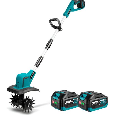 Motocoltivatore elettrico da 8 pollici, motocoltivatore elettrico da 1500 W, motocoltivatore a batteria da 20 cm con 2 batterie