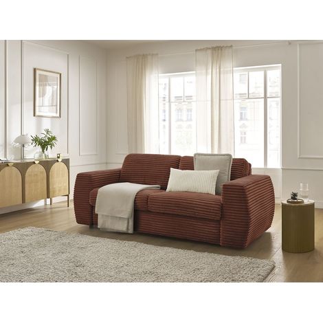 BOBOCHIC - Canapé droit convertible HUGO ouverture express gros côtelé 140x190 Orange (1/5)