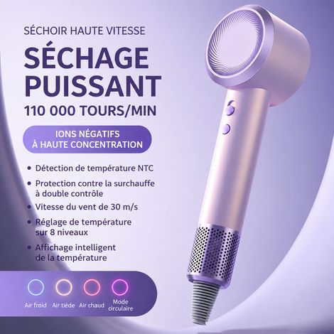 Sèche-cheveux haute vitesse sans pales G2 110 000 tr/min 1600 W violet g2 11 violet 11 × 7,3 × 30,5 cm 550 g – Livraison gratuite