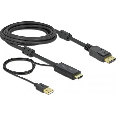 DeLOCK 85965 Videokabel-Adapter 3 m HDMI Typ A (Standard) DisplayPort + USB Typ-A Schwarz 85965, 3 m, HDMI Typ A (Standard), DisplayPort + USB Typ-A, Stecker, Stecker, gerade