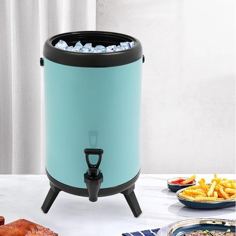 Fût isotherme en acier inoxydable 10 l - Fontaine d'eau chaude et froide avec robinet - Récipient à boissons isolé - Distributeur de boissons pour café, lait froid, eau, jus - Bleu
