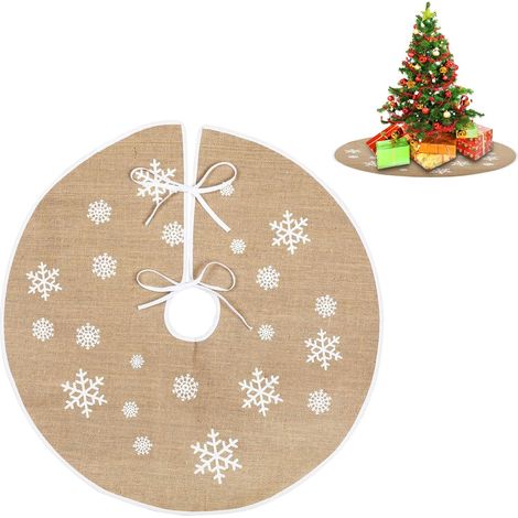 Arbre De Noël - Housse En Lin Avec Motif Flocons De Neige - Pour Arbre De Noël Intérieur - Diamètre 120 cm (1/5)