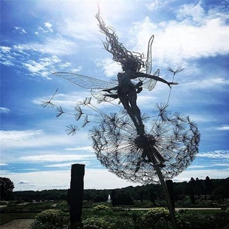 Dancing Dandelion Flower Fairy Sculpture, Stainless Steel Statue, Outdoor Christmas Halloween Decor, Yard, Lawn, Patio, Metal Ornaments (Open Hands) (1/4)