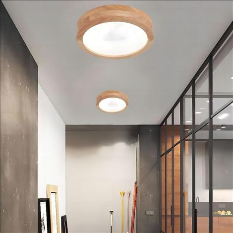 2x LED Plafonnier Intérieur 30x30x4.5cm Lampe de Plafond en Bois de Caoutchouc pour Salon Couloir Entrée - Lumière Froid 6000K (1/5)
