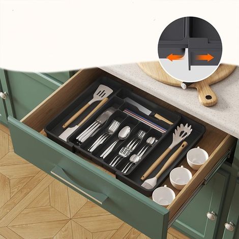 Caja de almacenamiento，Organizador de cubiertos，Organizador de cubiertos，Cajas de almacenamiento，Organizadores de cubiertos，Negro (1/4)