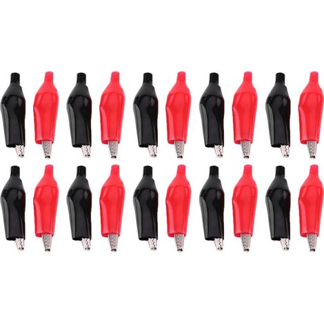 Lot 20 pinces crocodile – 28 mm – métal – pince électrique – sonde test – noir + rouge (1/5)