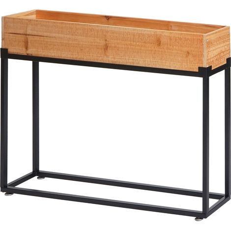 [NEUWERTIG] Hochbeet HHG-482, Pflanzkasten Blumenkasten Gemüsebeet, Holz-Stahl 62x80x16cm Gestell schwarz, naturfarben