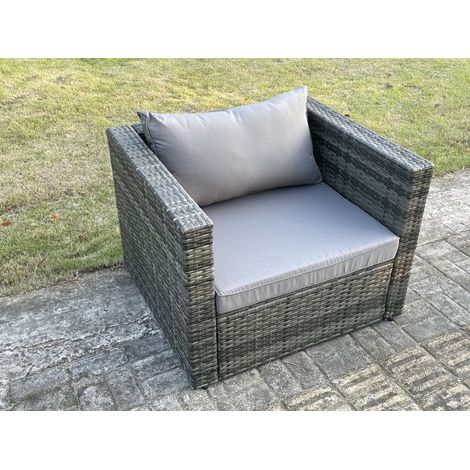 Fimous Outdoor Rattan Single Sofa Chair Garden Furniture With Seat and Back Cushion Dark Grey Mixed (1/4)
