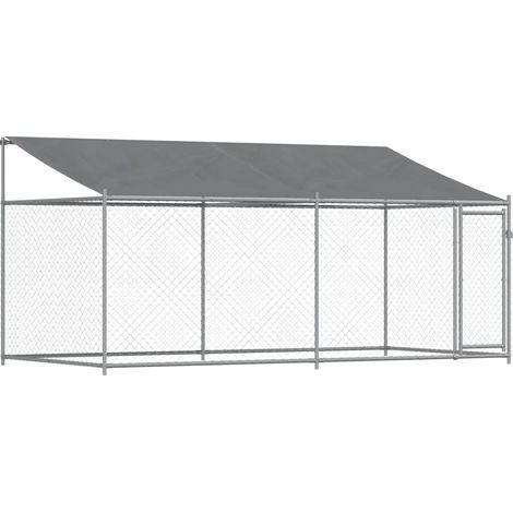 Gabbia per cani con tetto e porta 4 x 2 x 2 m in acciaio zincato grigio 020041631