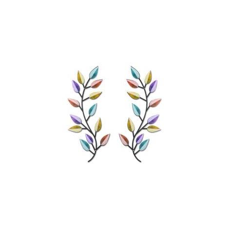 Wanddeko aus Metall, Baumblatt-Motiv, 2-teilig, Wandschmuck mit Olivenzweig-Motiv, Hängende Wandskulptur (Farbe) - Crezuo