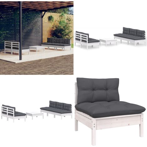 6-tlg. Garten-Lounge-Set mit Anthrazit Kissen Kiefernholz - Gartenloungeset - Kiefernholz Möbel - Outdoor Möbel - Gartengeräte - Balkonmöbeln - Home & Living