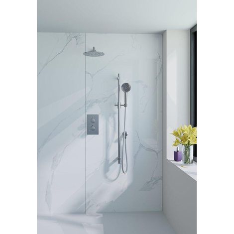 FugaFlow Eccelente Acces Ensemble de douche de tête encastré - thermostatique - bras mural - barre coulissante - douche de tête 30cm - douchette ronde (1/5)
