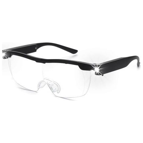 Lunettes loupes 180 % avec lumière LED rechargeable - Lunettes grossissantes puissantes - Lunettes mains libres pour travail rapproché, artisanat, bijoutiers, lecture, loisirs (1/4)
