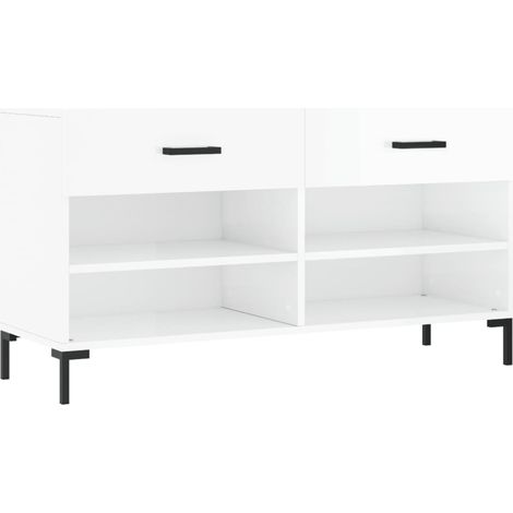 Banc à chaussures bottes commode étagère meuble entrée rangement brillant 102 x 35 x 55 cm bois d'ingénierie blanc