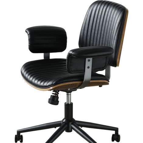 Silla de oficina de PU negra con ruedas, brazos acolchados y base metálica giratoria HOMVRA (1/5)