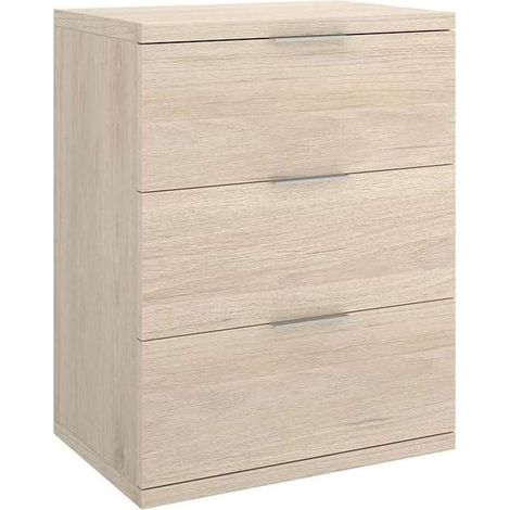 Pack de 2 mesitas de noche con 3 cajones Rebeca acabado natural, 56.8cm(alto) 42cm(ancho) 34cm(fondo).